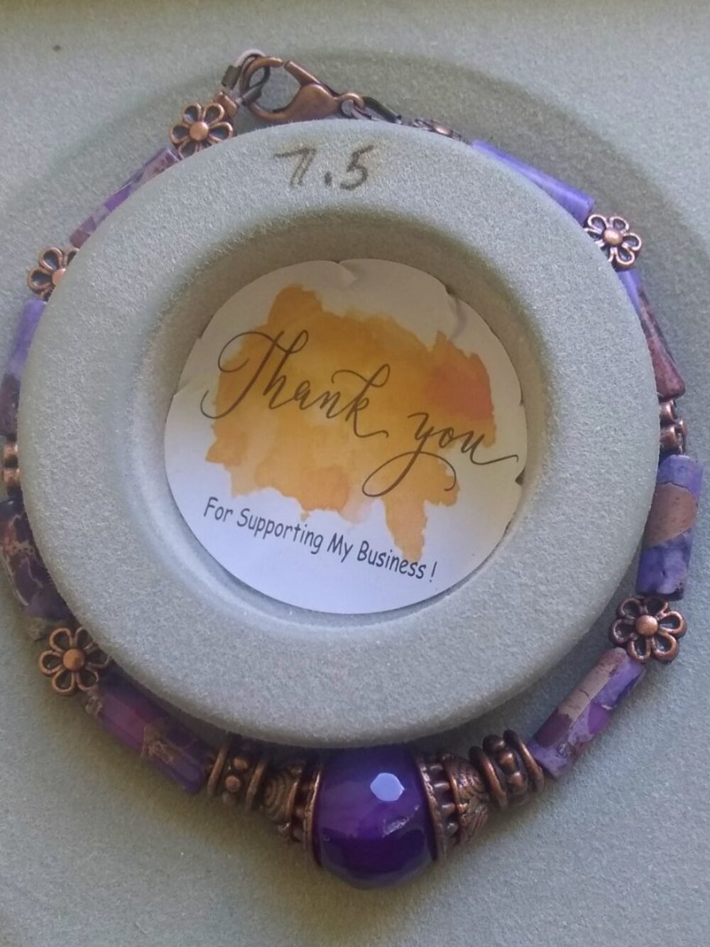 Purple Sea Sediment Jasper + Agate Bracelet - Slim-Line Boho Chic Gypsy Bracelet - Picture 8 of 9